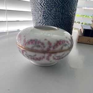Porcelain Pink Floral Trinket Box with Gold Trim